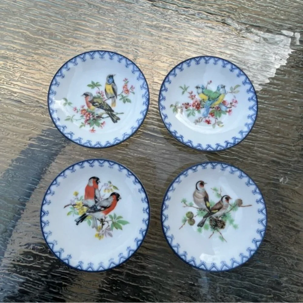 Vintage Trinket / Tea / Butter Pats / Wall Decor Small Plates Birds Set of 4 - Picture 1 of 8